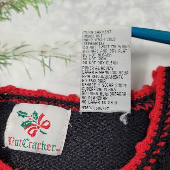 Vintage Nut Cracker Cardigan Ice Skating Bears Embellished Black size Medium - Picture 9 of 9